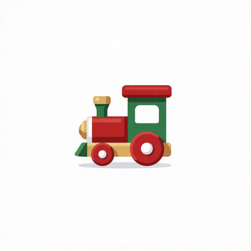Wooden toy train illustration with festive red and green colors