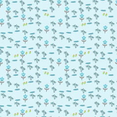Fototapeta premium Stylized palm trees and flowers seamless pattern