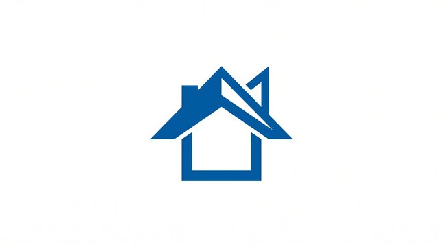 Blue geometric house with overlapping roofs logo for real estate, construction, property development, home renovation, architecture and housing branding