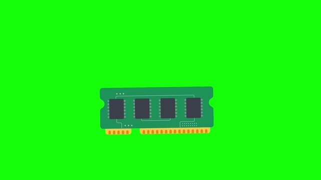 Essential computer memory Two green RAM modules for digital technology, hardware, and data processing on a vibrant screen.
