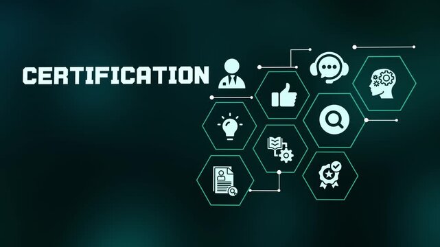 Professional certification and quality guarantee concept background with digital technology icons design