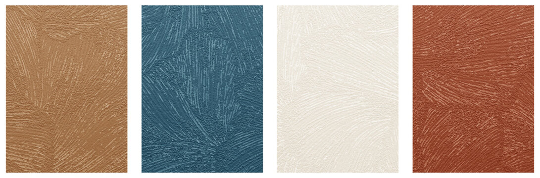 set of four colorful textured plaster backgrounds with sweeping brush strokes.