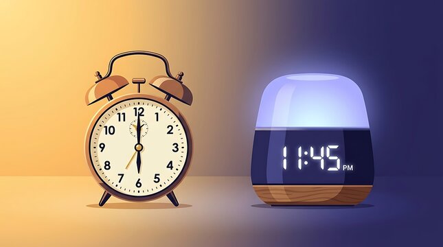Analog Twin-Bell Alarm Clock and Digital Smart Night Lamp Display