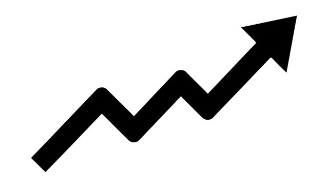 Black jagged rising line arrow symbol isolated on white background with business strategy rising trend business increase statistics progress analysis marketing positive improvement financial
