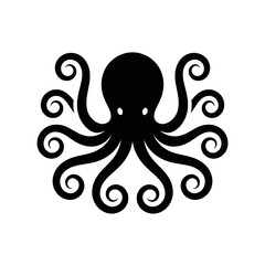 Black octopus vector icon with swirling tentacles © Md Shohel rana