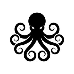 Black octopus vector icon with swirling tentacles © Md Shohel rana