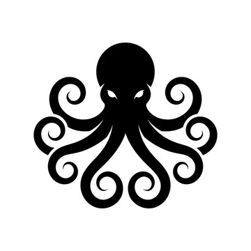 Black octopus vector icon with swirling tentacles