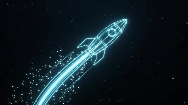 Abstract glowing rocket launch trail streaking through dark space, futuristic space technology motion