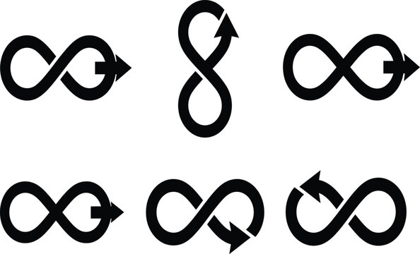 Set of black infinity loop icons with directional arrows on white background