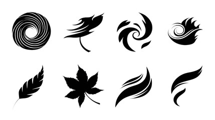 Fototapeta premium Set of black abstract swirl and leaf graphic design elements with swirl symbols leaf silhouettes abstract designs