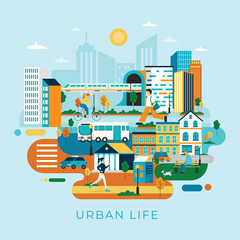Obraz premium Cityscape and Urban Life Illustration