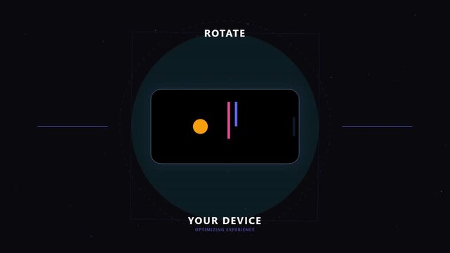 A modern film overlay showing a mobile device screen requesting the user to rotate their device for better viewing experience
