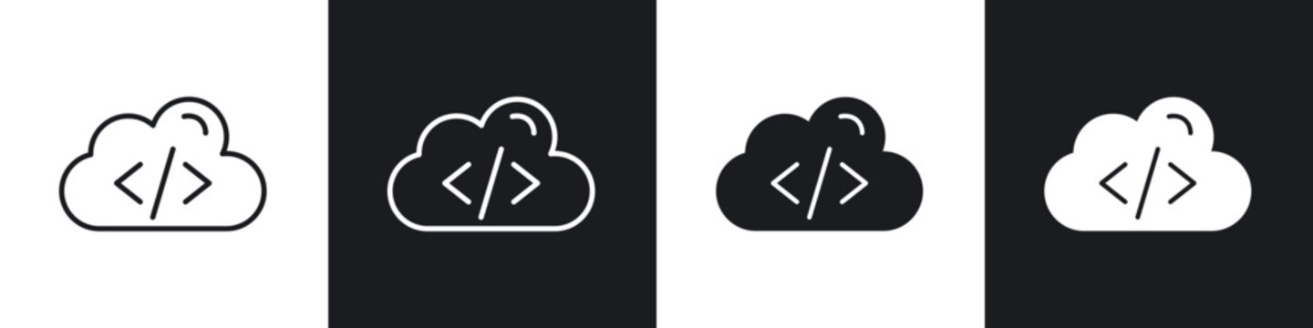 Cloud code icon flat outline in black