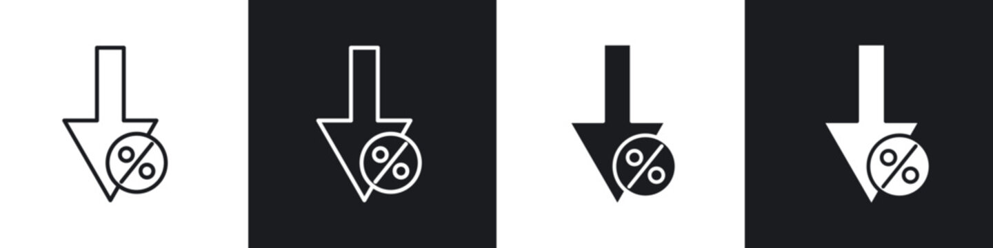 Percent down icon flat outline in black
