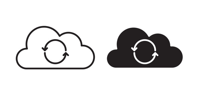 Cloud sync icon flat outline in black