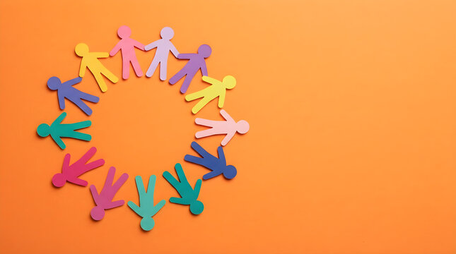 colorful paper people forming a circle for teamwork and unity