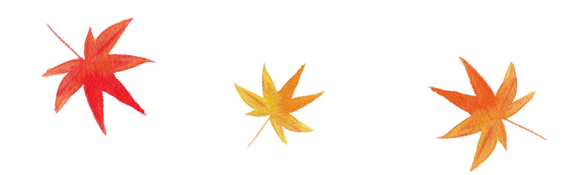 手描き水彩の３枚の紅葉のイラスト素材セット
