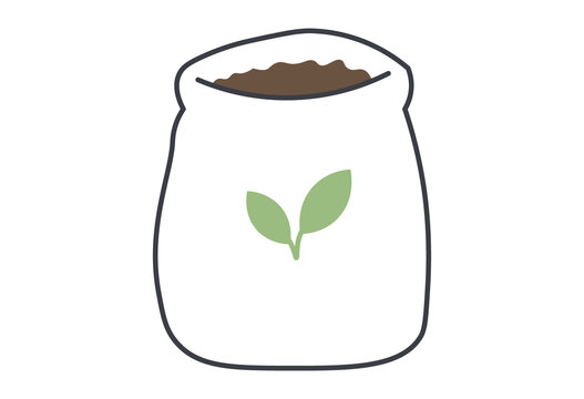 Bag of soil or fertilizer with leaf symbol for gardening and planting illustration.