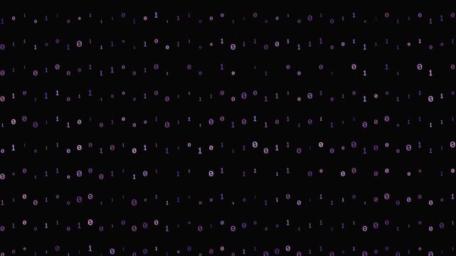 Pink binary code scrolling across a dark background
