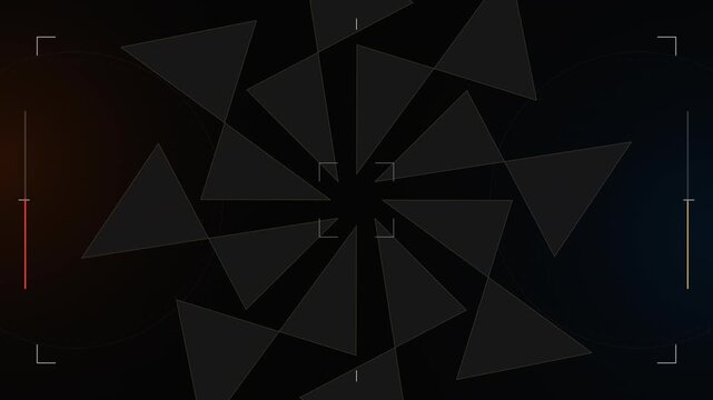 Abstract dark digital camera viewfinder with geometric triangles patterns and subtle glows suitable for film overlay editing