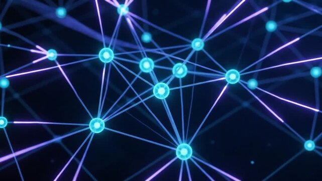 Abstract glowing blue network connection nodes and plexus lines technology background