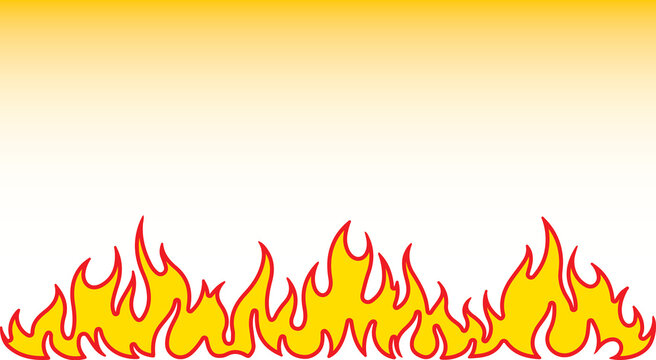 Bright fire flames bottom border vector illustration on gradient background