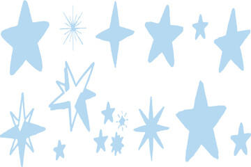 Obraz premium Scattered white and blue icon set with assorted star shape icons. Vector illustration for kids and greeting card design.