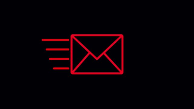 Animated mail envelope icon showing outgoing message on black background