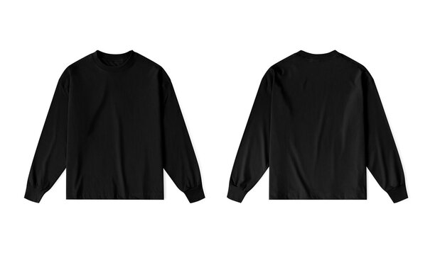 Blank longsleeve tshirt black color template front and back view on transparent background 