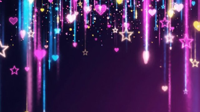 Magical Christmas Starfall and Heart Cascade A festive and enchanting background for holiday celebrations and winter wonderlands, creating a dazzling spectacle