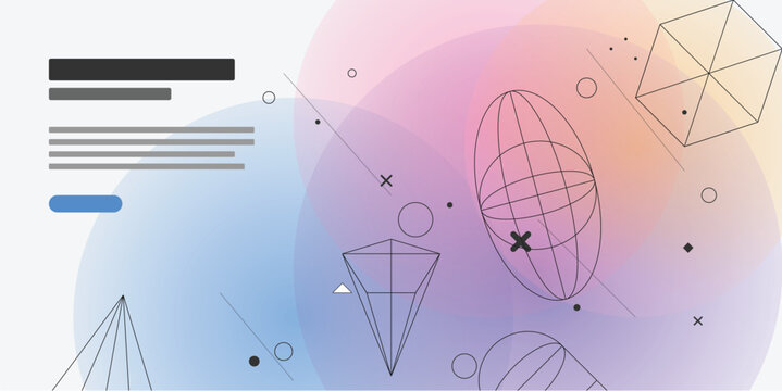 Abstract geometric graphic design template with wireframe elements on transparent background