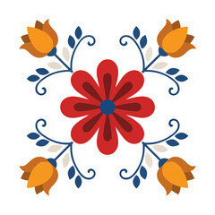 Folk art floral pattern with red and orange flowers © alfin