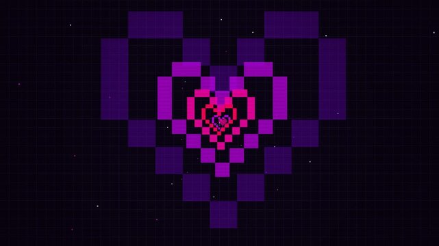 Abstract Retro Pixel Art Heart Tunnel Tunneling Effect In Neon Colors