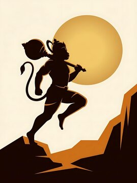 Vector silhouette illustration of a mythological hero jumping with a mace