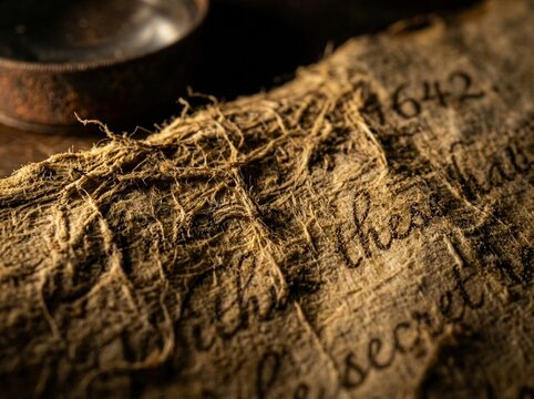 Ancient Document with Faded Handwritten Text on Fibrous Paper a Historical Secret
