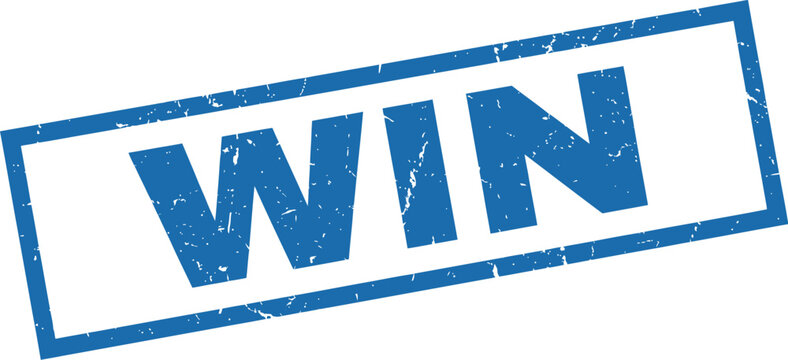 win text rubber seal stamp watermark, caption inside rectangular banner with grunge design and dust texture, inclined vector blue ink sign on a white background.