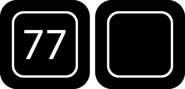 Two rounded squares, one with number 77 in white, other blank, for input and display
