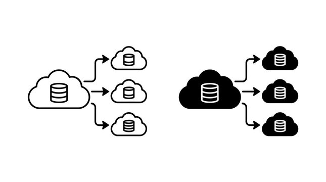 Cloud data replication and migration vector icon set, minimal style isolated on transparent background