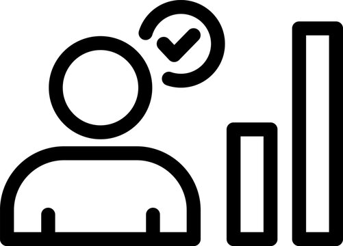 Person with check mark and bar chart icon for user verification and performance tracking