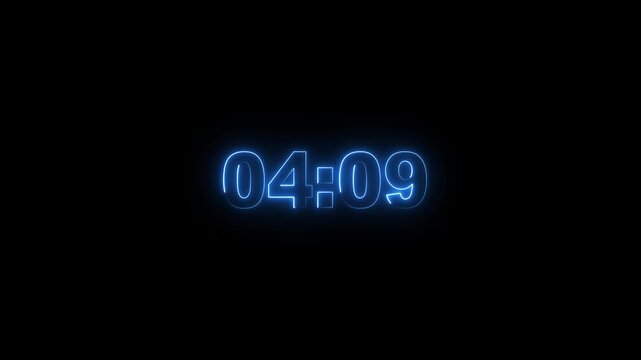 ive minute countdown timer showing 00:05:00 in bold white digits on a black background with subtle reflection, ideal for videos,