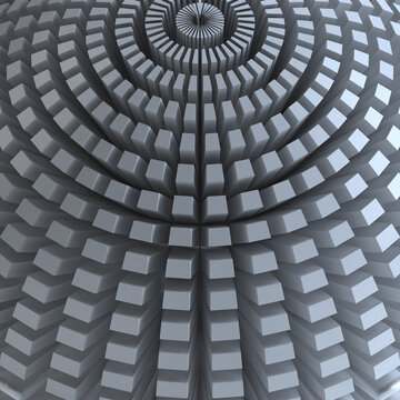 Abstract Repeating Cubes Forming Curved Geometric Grid and Tunnel Pattern, 3D Rendering