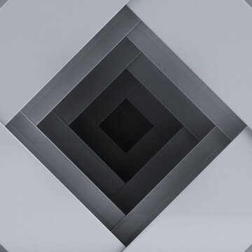Abstract Geometric Square Tunnel with Layered Frames and Dark Minimal Background, 3D Rendering