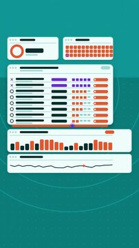 Vertical 9:16 animation of supplier payment queue scheduling in cyan and teal on a dark background. Seamless looping 4K motion graphics shot in portrait format for reels, shorts, stories and mobile ap