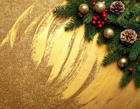 Edler Weihnachtshintergrund mit reichlich Textfreiraum (Copy Space) f&uuml;r individuelle Werbebotschaften, Einladungen, Gutscheine, Banner oder Weihnachtsgr&uuml;&szlig;e in geschmackvollem Gold.