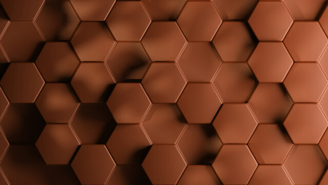 3D background with Rich Amber hexagon pattern. 3d hexagon pattern with different depths. pattern 3d shape background