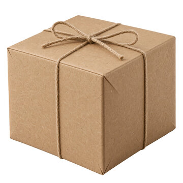 neatly wrapped brown kraft paper box tied with a simple natural twine bow.