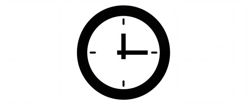 A minimalist black and white clock icon set to three o clock on white background with clock position against hands pointing three simple black illustration measurement application punctuality with web