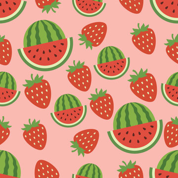 Watermelon and strawberry pattern background