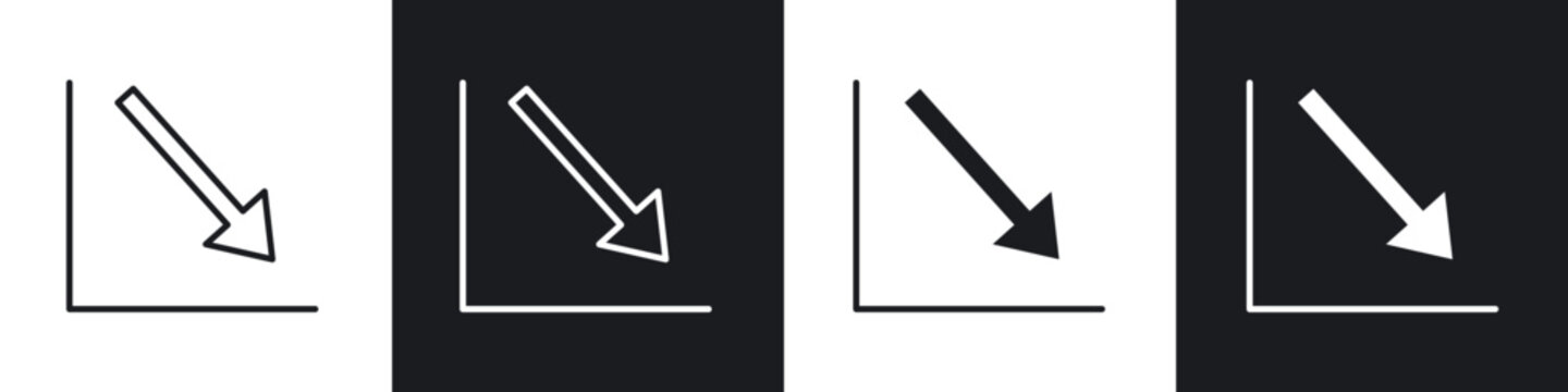 Arrow trend-down icon flat outline in black