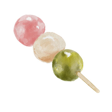 japanese hanami dango watercolor illustration